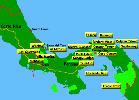 Eco lodges in Panama map